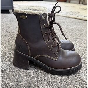 Skechers VTG Lug Sole Chunky Platform Ankle Boots Women 8 Brown Leather Y2K
